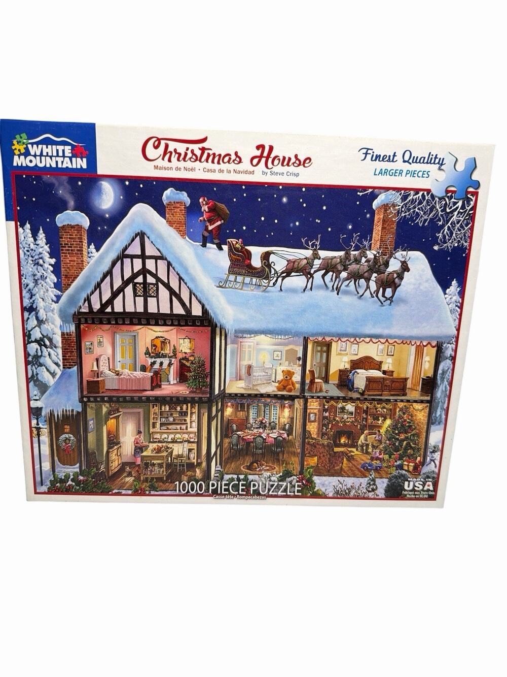 1000 Pieces Jigsaw Puzzle White Mountain "Christmas House" Complete in Pieces